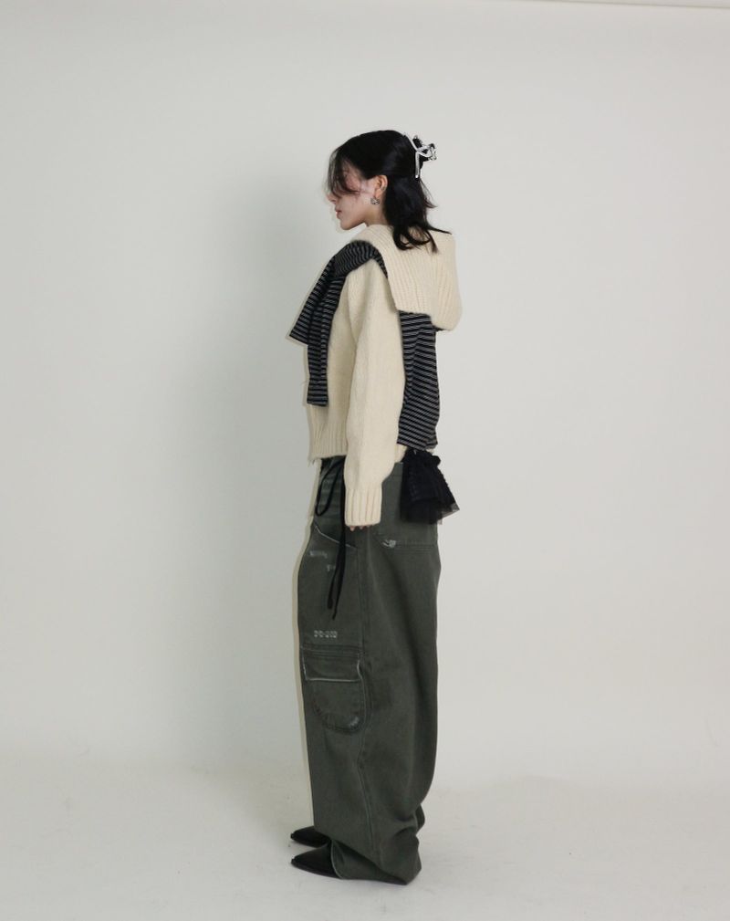 Square Sailor Collar Two-Way Knit Cardigan