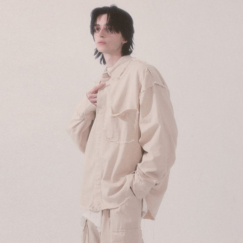 grunge plain shirt_lightbeige