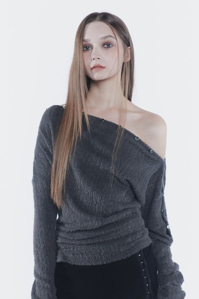 JENNIE BUTTONED TOP charcoal