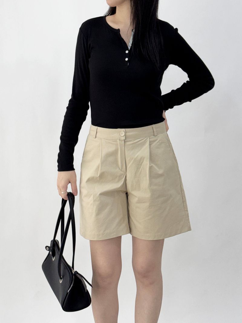 Mik Button Color Block Long Sleeve T-shirt