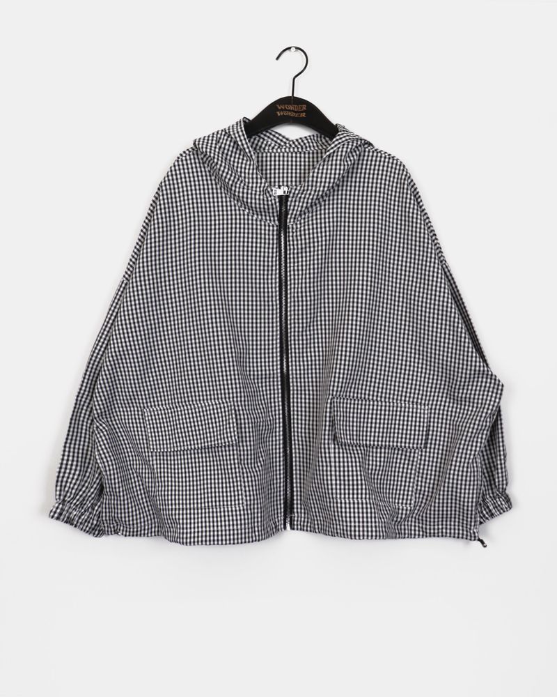 Marty Checkered Hooded Nylon Windbreaker Zip-Up Jacket