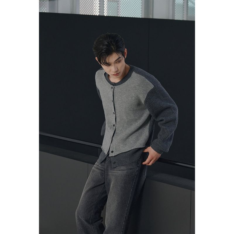 Layered wool knit cardigan(Charcoal)