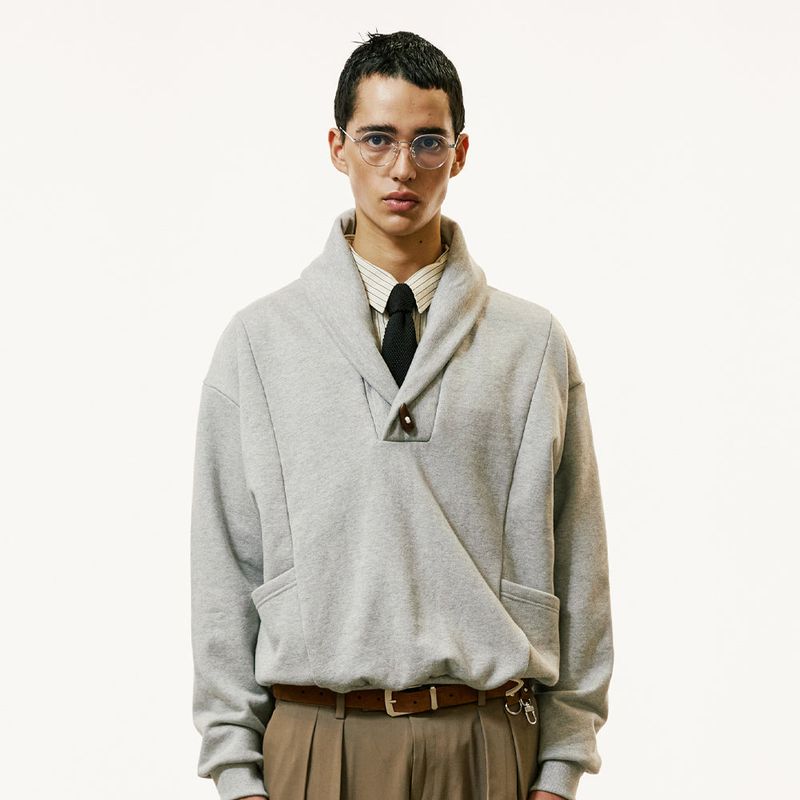 panel pocket shawl collar mtm grey