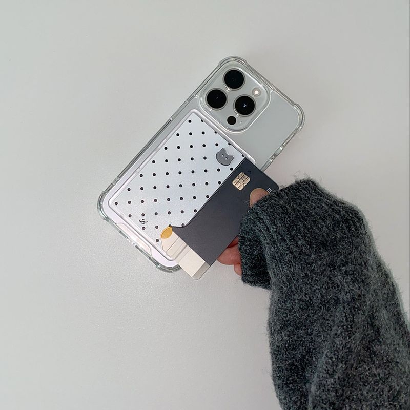 [MADE] DOTTY KITTY PHONE CASE WHITE (clear pocket)