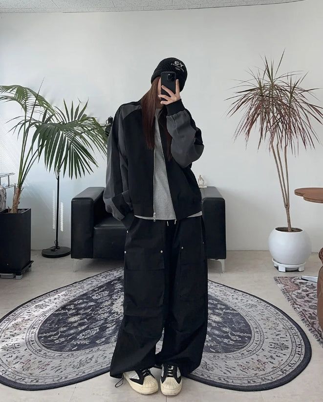 Veil crop color matching blouson