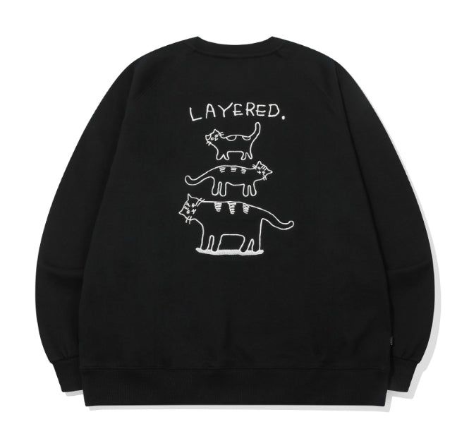 Layered Cat Embroidered Sweatshirt