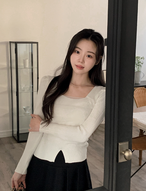 DW Square Chiffon Layered Rib Knit (3color)