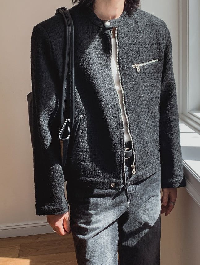 Heather Tweed Biker Crop Jacket