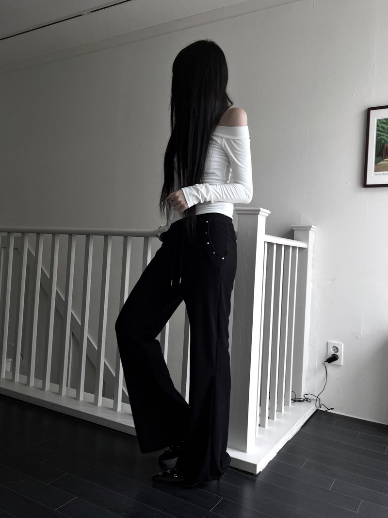 line stud bootcut pants (2color)