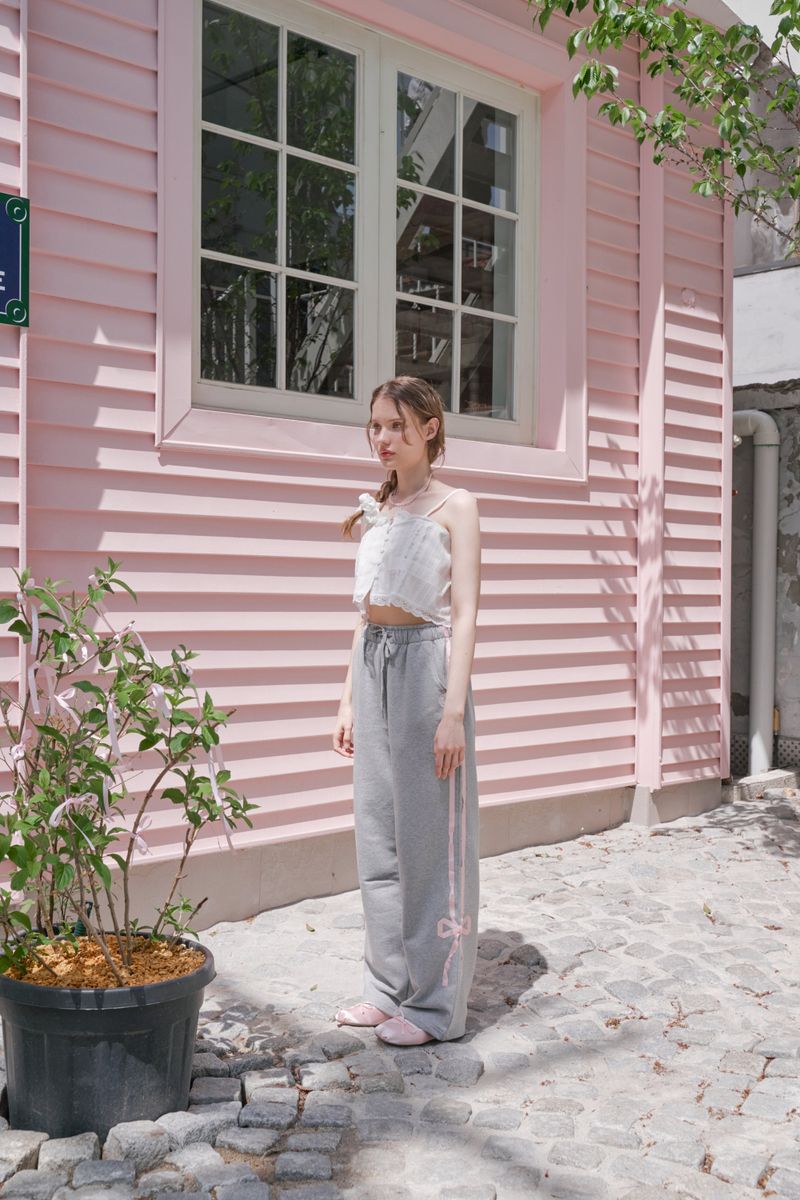 [SS ver] SWEET RIBBON SWEAT PANTS - GRAY/PINK