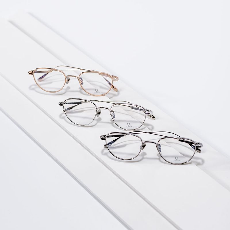 Knouun Round titanium glasses CODE. 102. F Silver N Gray