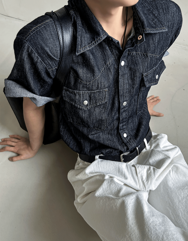 Western summer denim short-sleeved shirt