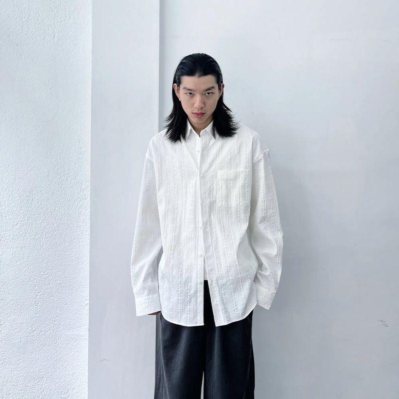 Textured Stripe Drop-Shoulder Shirt