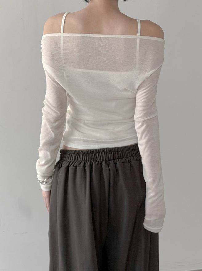 Bellin See-through Off-Shoulder Cardigan