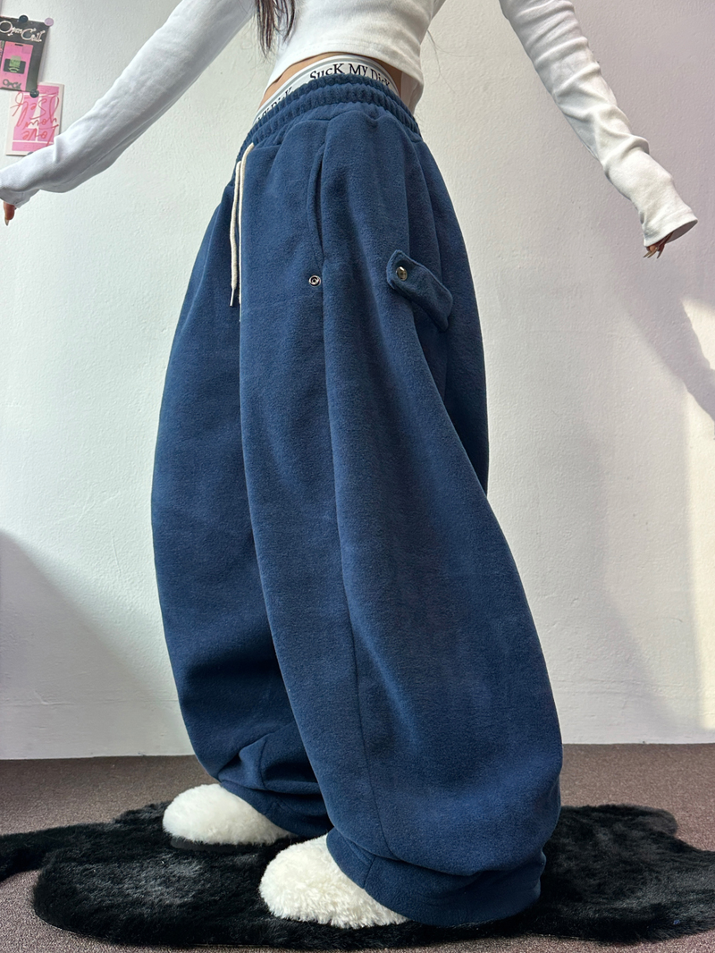 BOTH-SIDES FLEECE SNAP LONG PANTS 🧸🩵🤍6COLOR