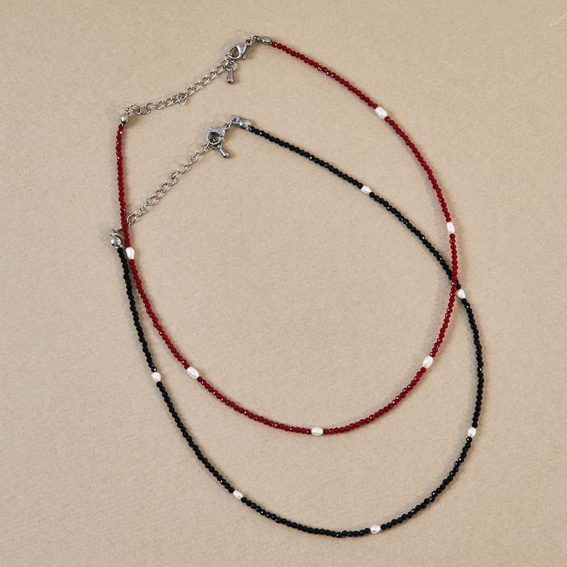 Rice pearl bead necklace-Red