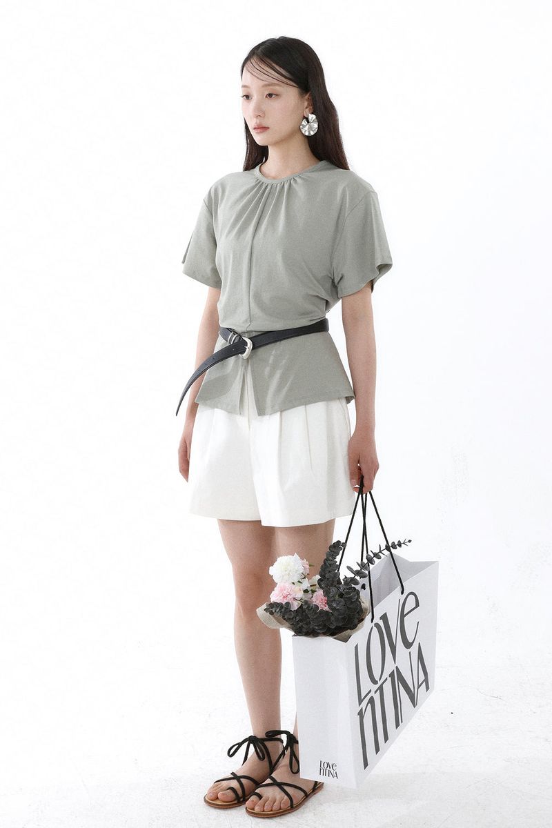 SHIRRED ROUND TOP_SMOKE GREEN
