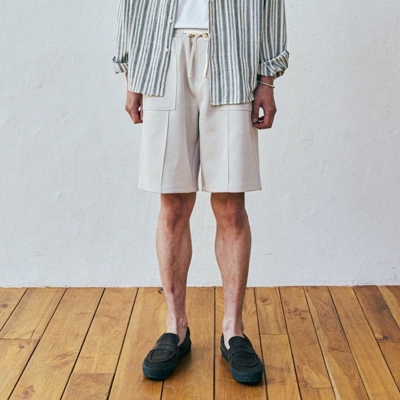 front seam fatigue short pants cream