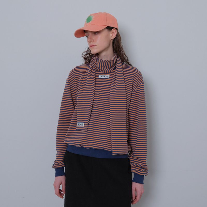 Orange/Navy Stripe Fleece Mufler