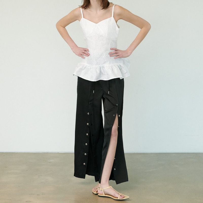  BUTTON SATIN PANTS, BLACK