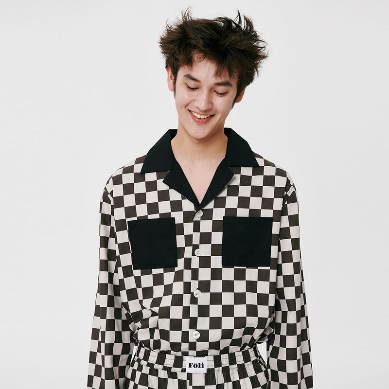 Foli（フォリー）の「(M) Black Grid PJ Set（Tops）」