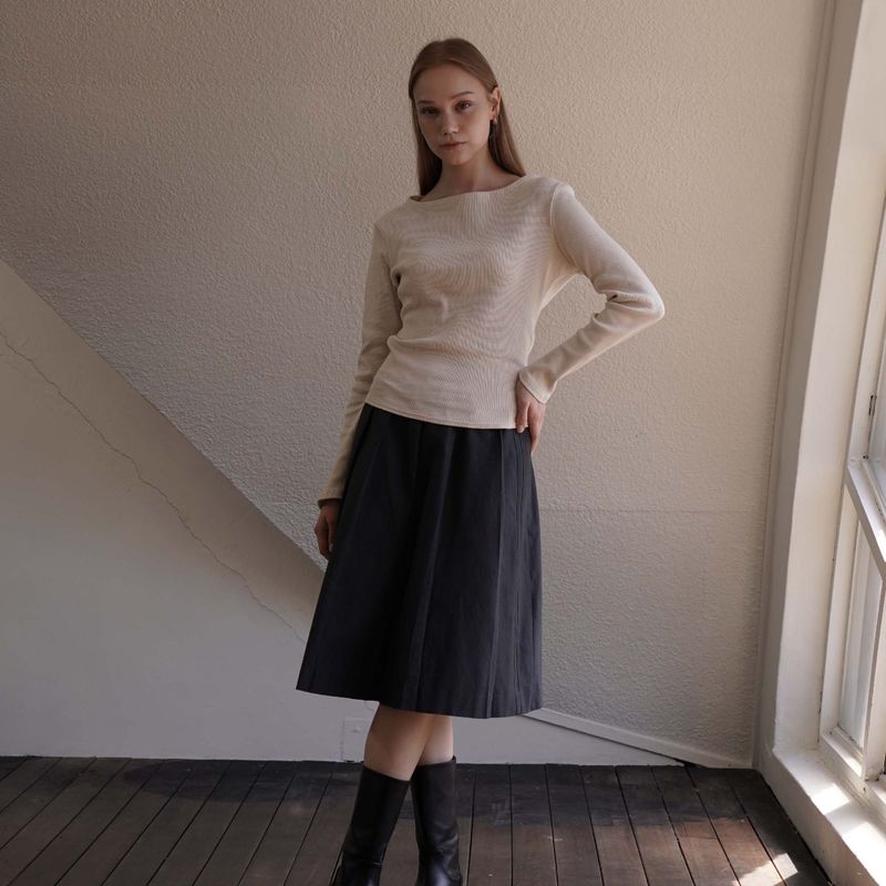 Charcoal Double Pleats Skirt