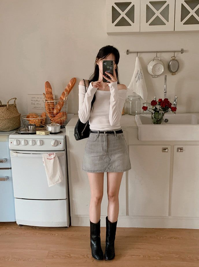 Light Washing Denim Mini Skirt (2color)