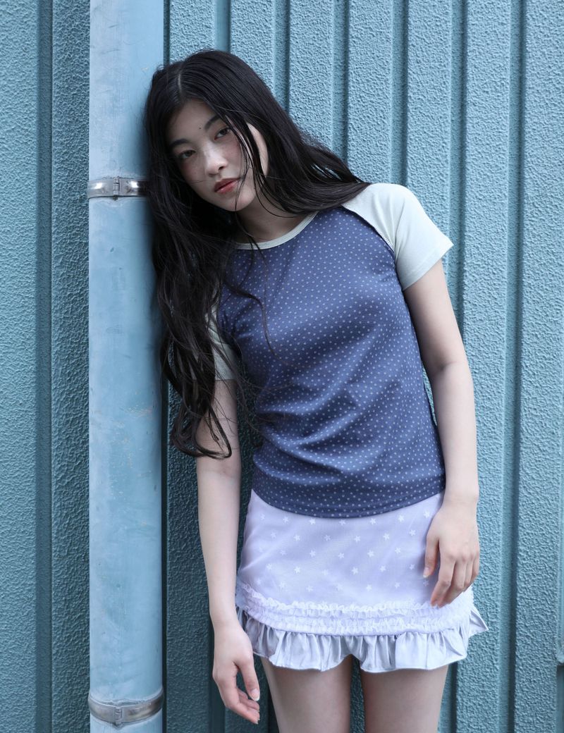 STAR CONTRAST RAGLAN T-SHIRT(NAVY)