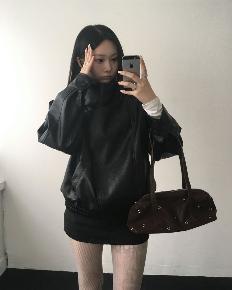 High neck leather jacket