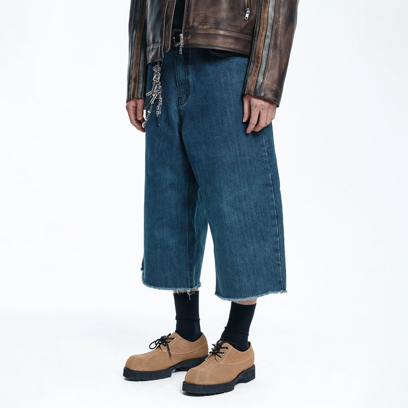Cut-off Capri Denim Pants - DEEP BLUE
