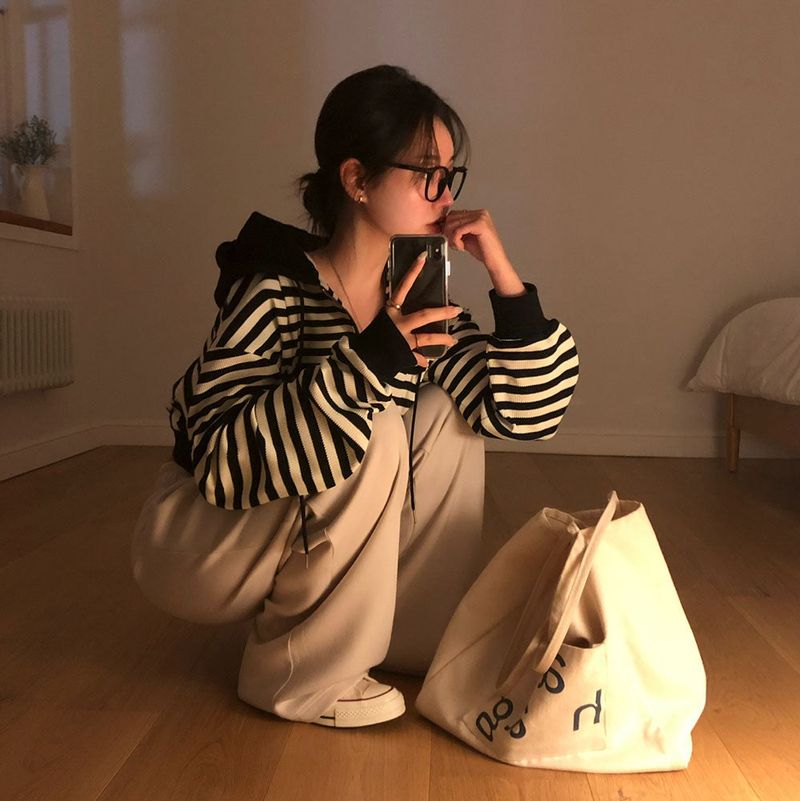 [BELLIDE MADE] Waffle stripe zip-up hoodie
