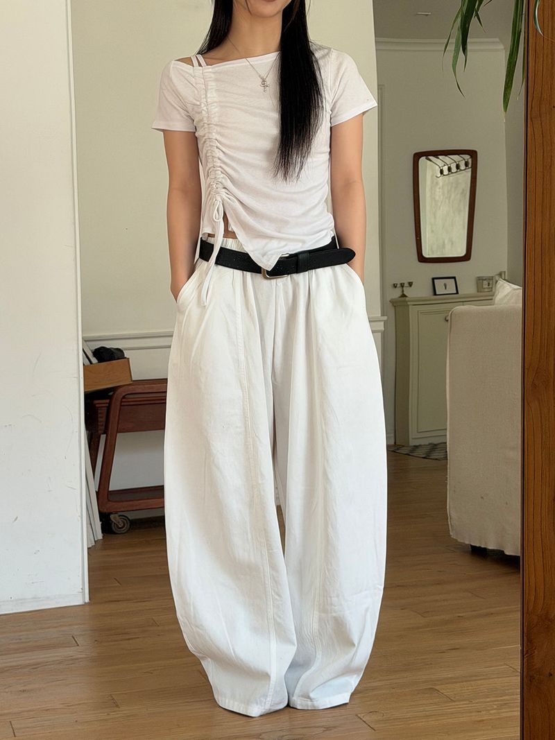 Side shirring off shoulder t-shirts(3color)