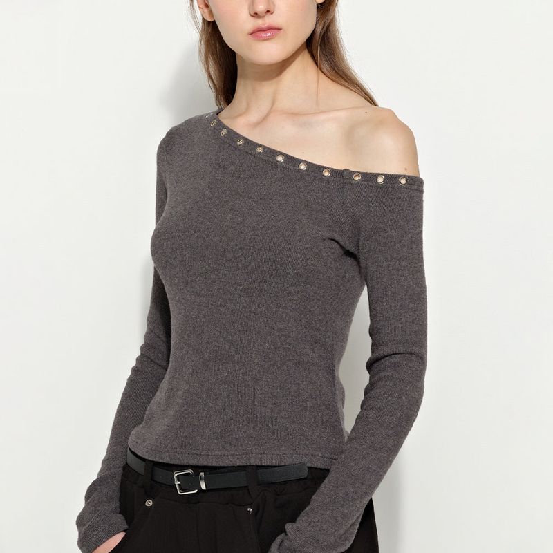 Studded Off-Shoulder Charcoal