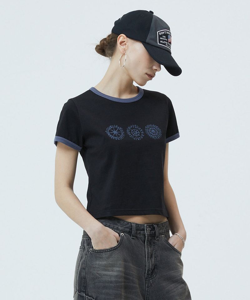 mahagrid(マハグリッド)の「SUN LOGOS RINGER TEE(Tops)」
