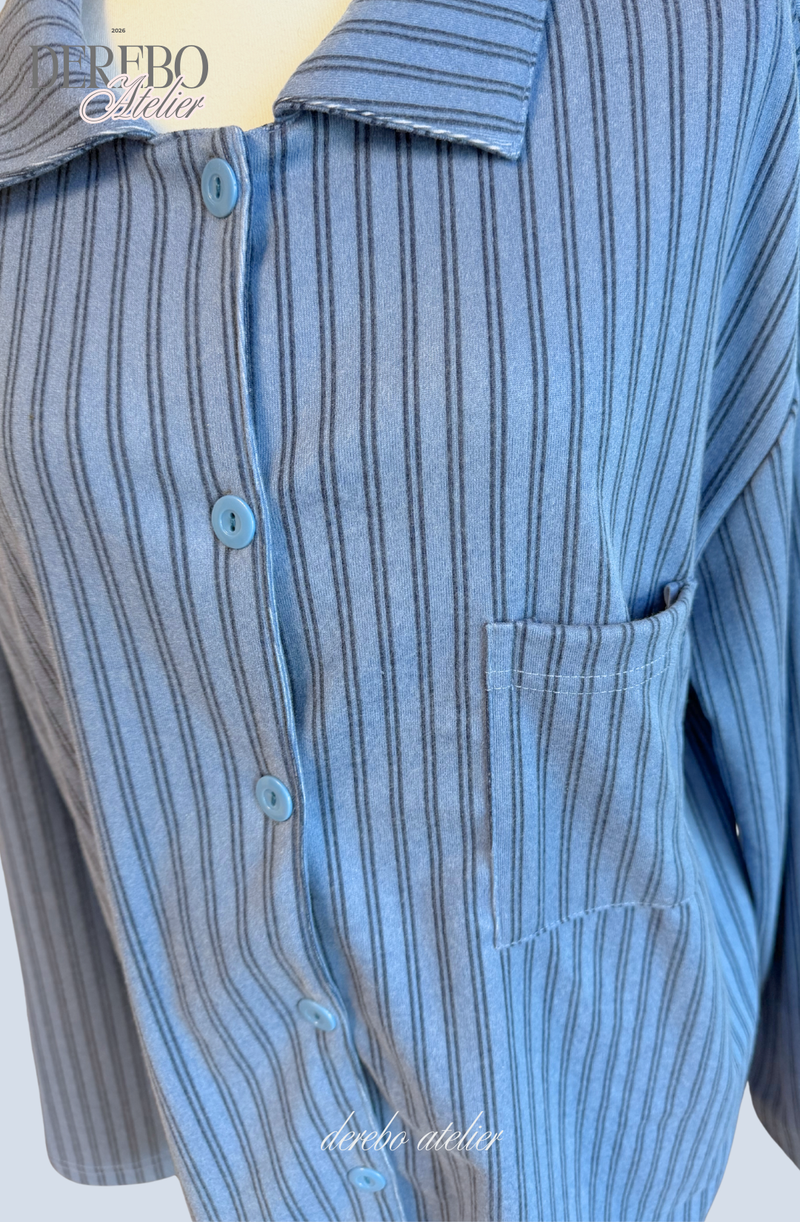 blue stripe fleece pajamas