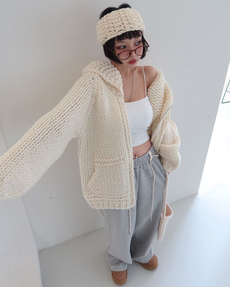 [Handmade] Wool knit zip-up jacket