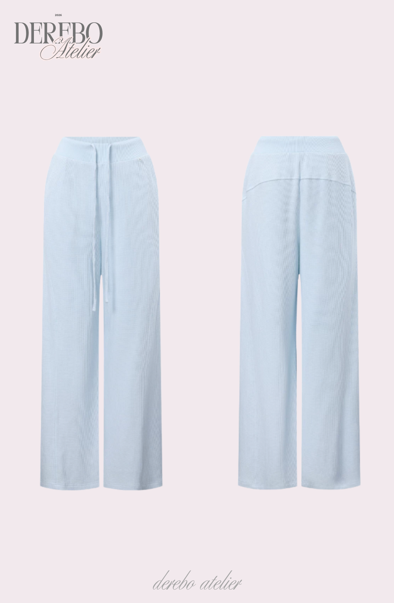 Waffle Asymmetrical Off-Shoulder Sweat Pants Set (TOP+PANTS SET)