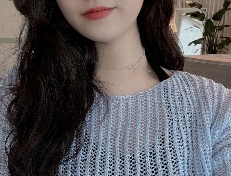 Mini Ribbon Beaded Necklace White