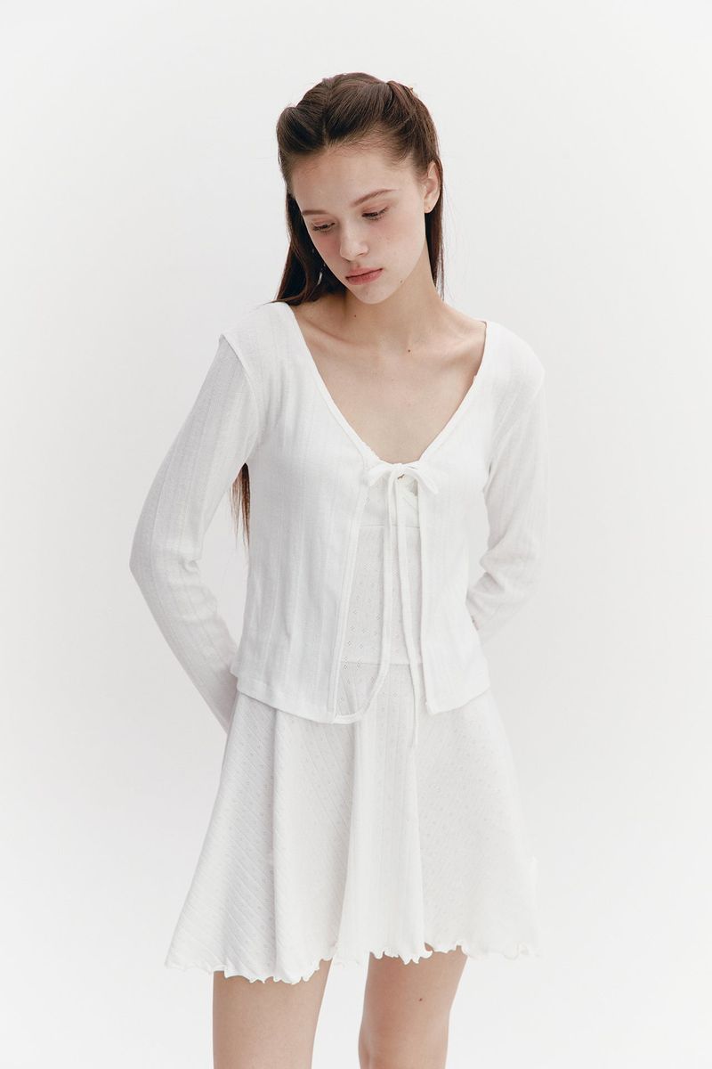 Ribbon Punching Cardigan Ivory