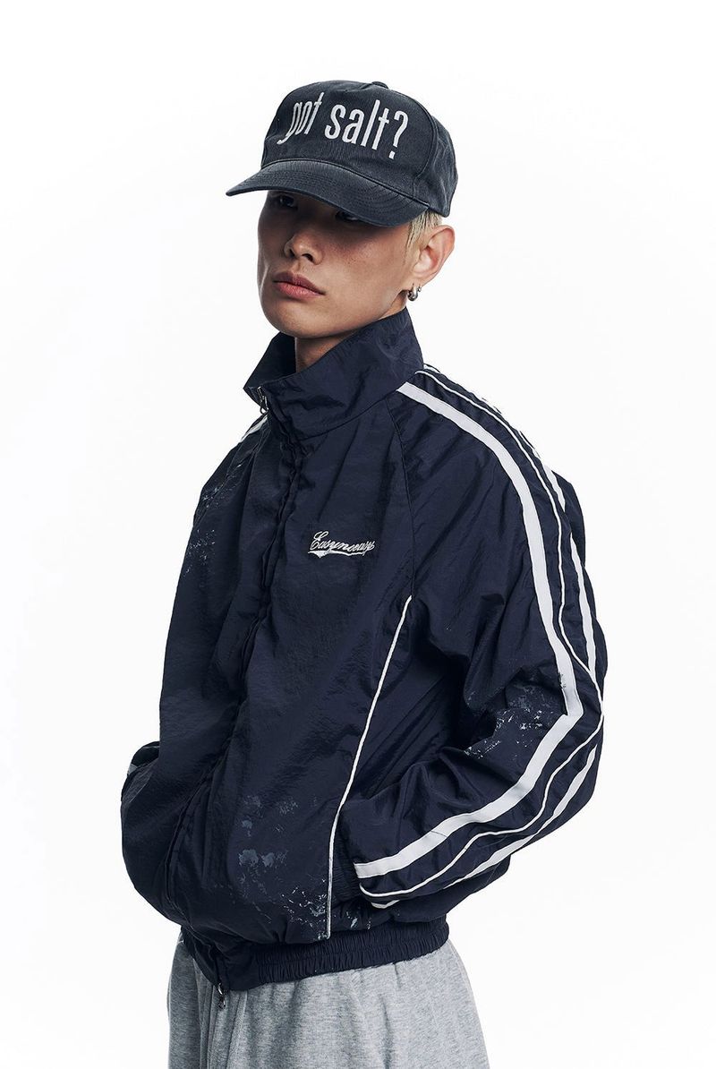 Dirty Nylon Piping Track Jacket - Navy