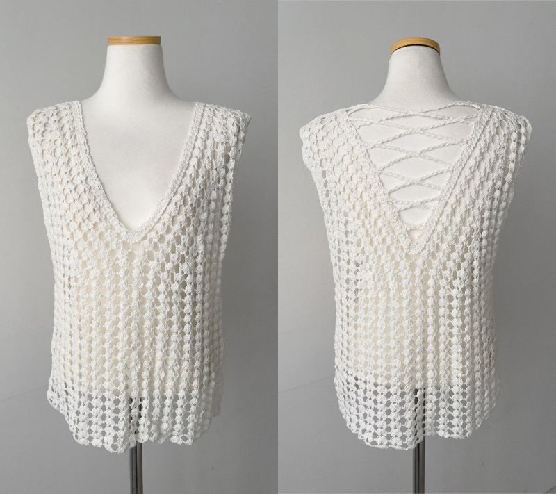 Popcorn Lace-up V-Neck Knit Vest