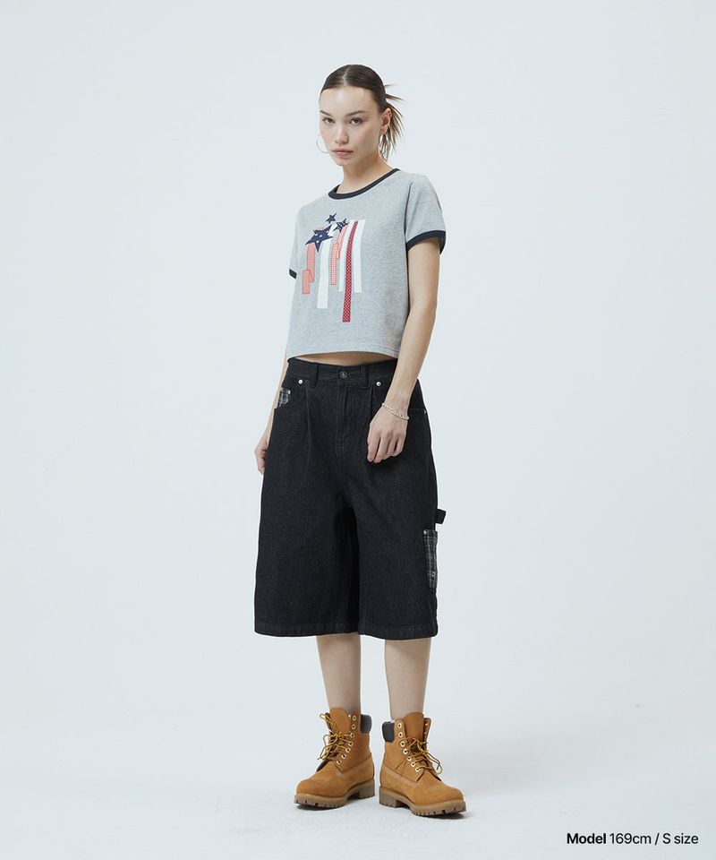FLAG APPLIQUE RINGER CROP TEE