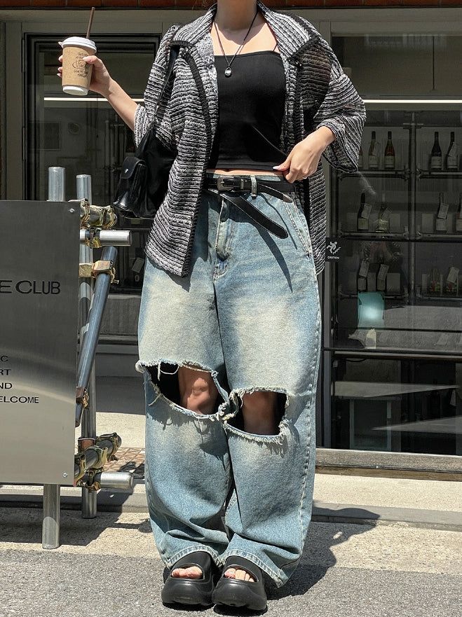 Lecle Funky Damage Balloon Denim Pants