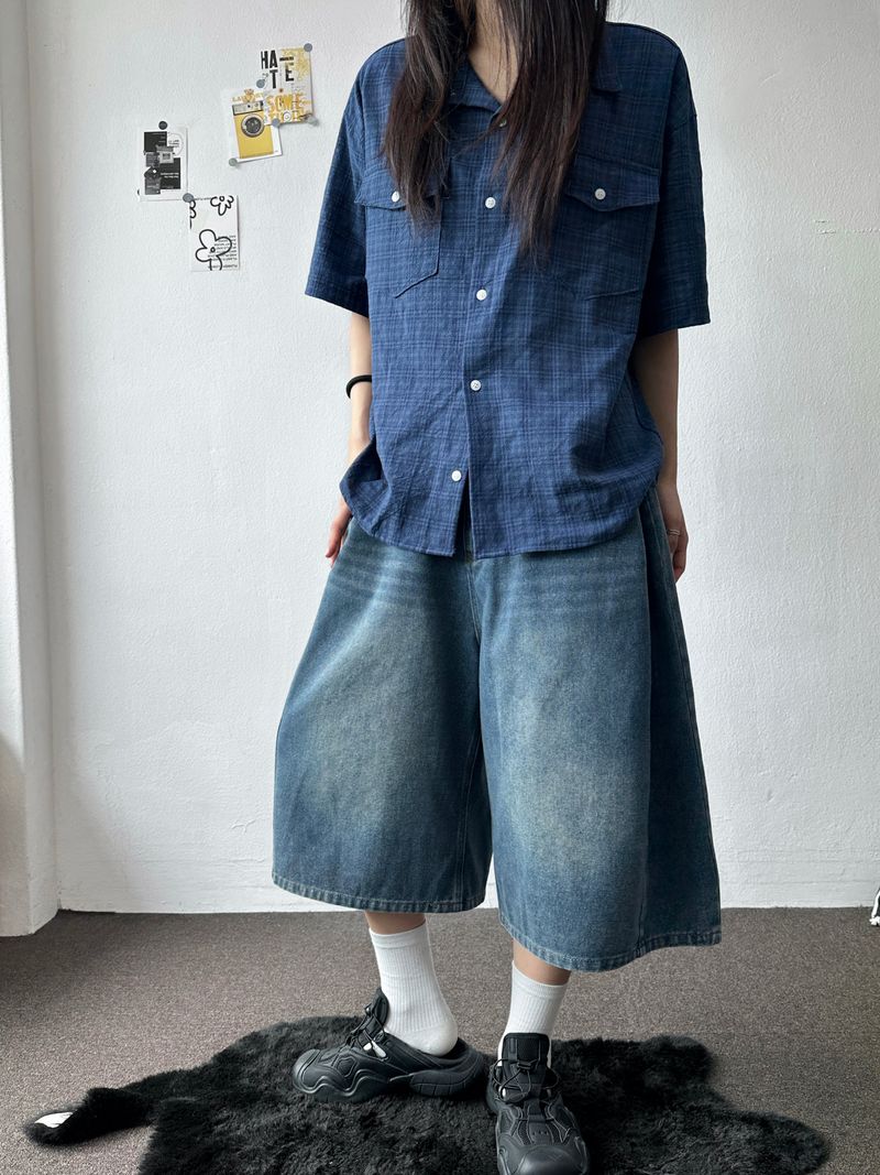 If Side Pintuck Denim Bermuda Shorts 3color