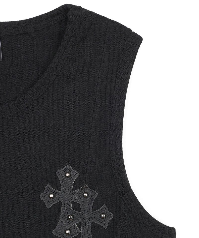 Cross Leather Patch Sleeveless - Black