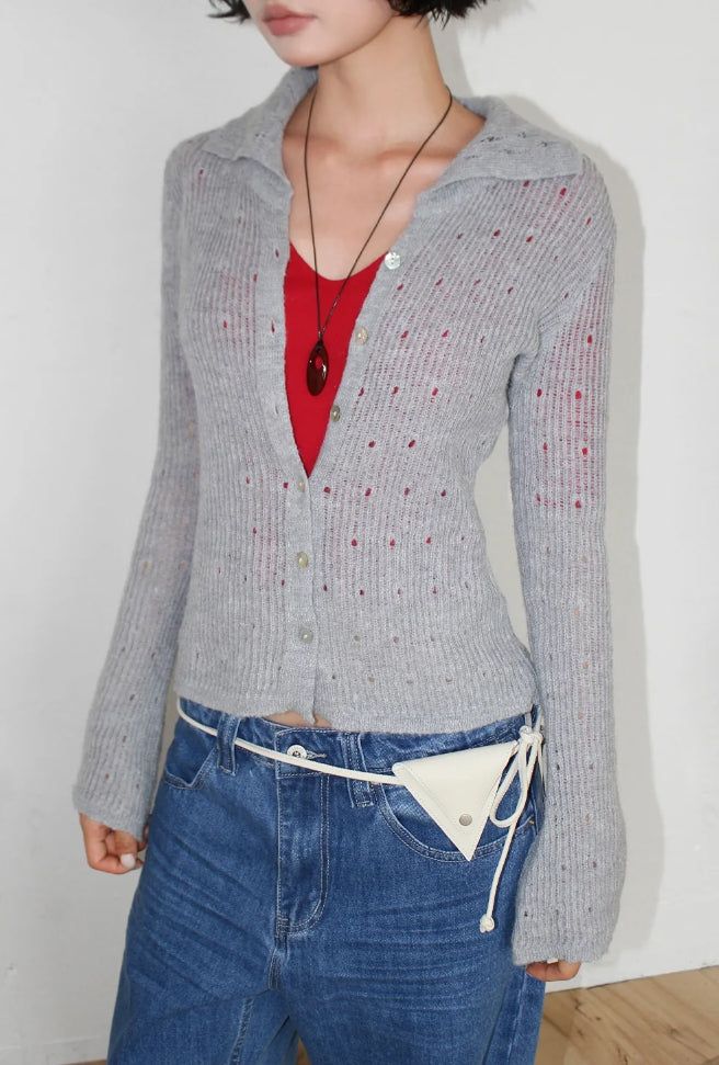FLARE SLEEVE COLLAR CARDIGAN