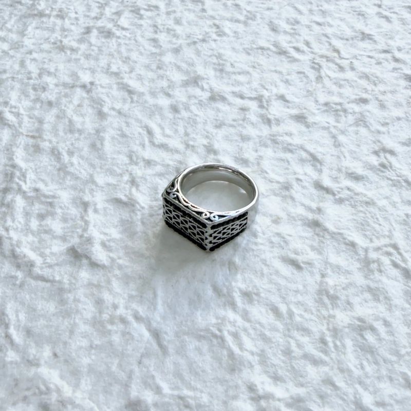 Black Silver Carved Ring