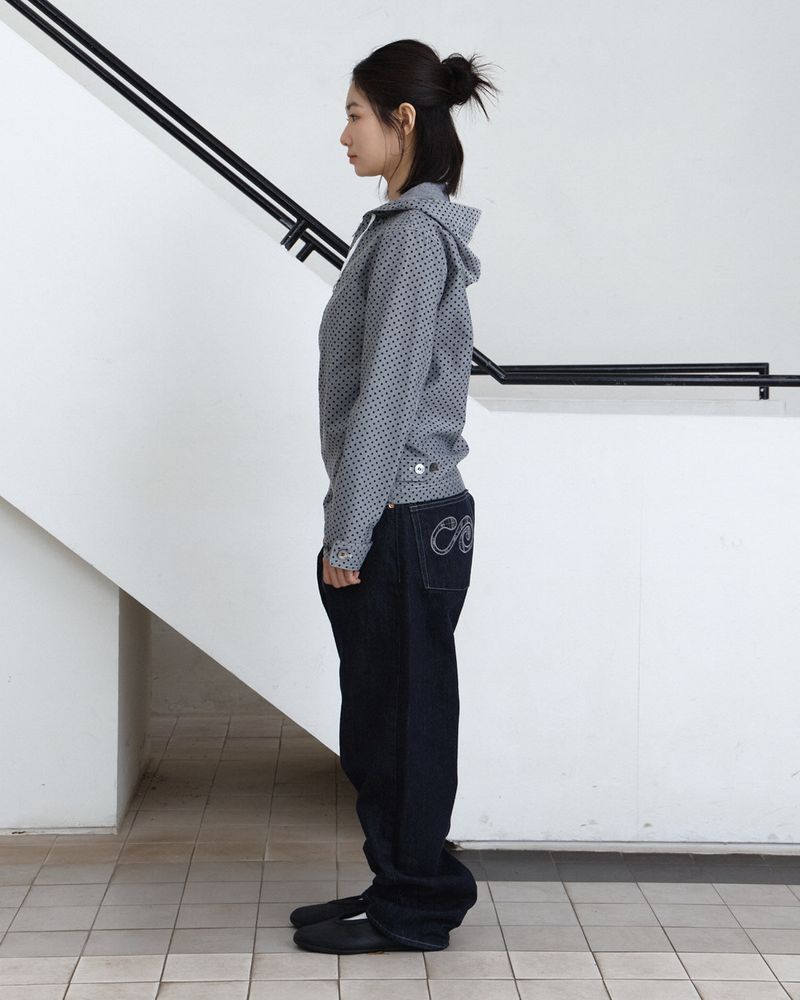 Dot Hooded Zip-Up Shirt Jacket