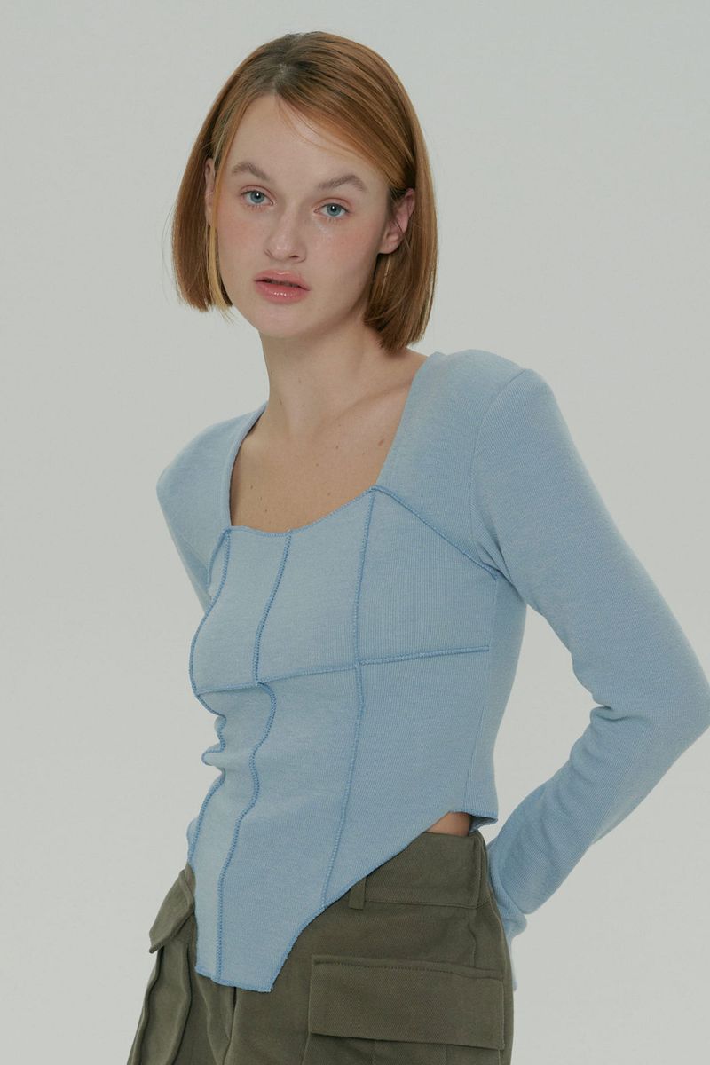 SOFT SQUARE NECK TOP / SKY BLUE
