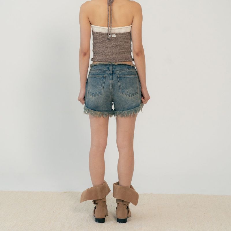 FRINGE DENIM SHORTS (BLUE)